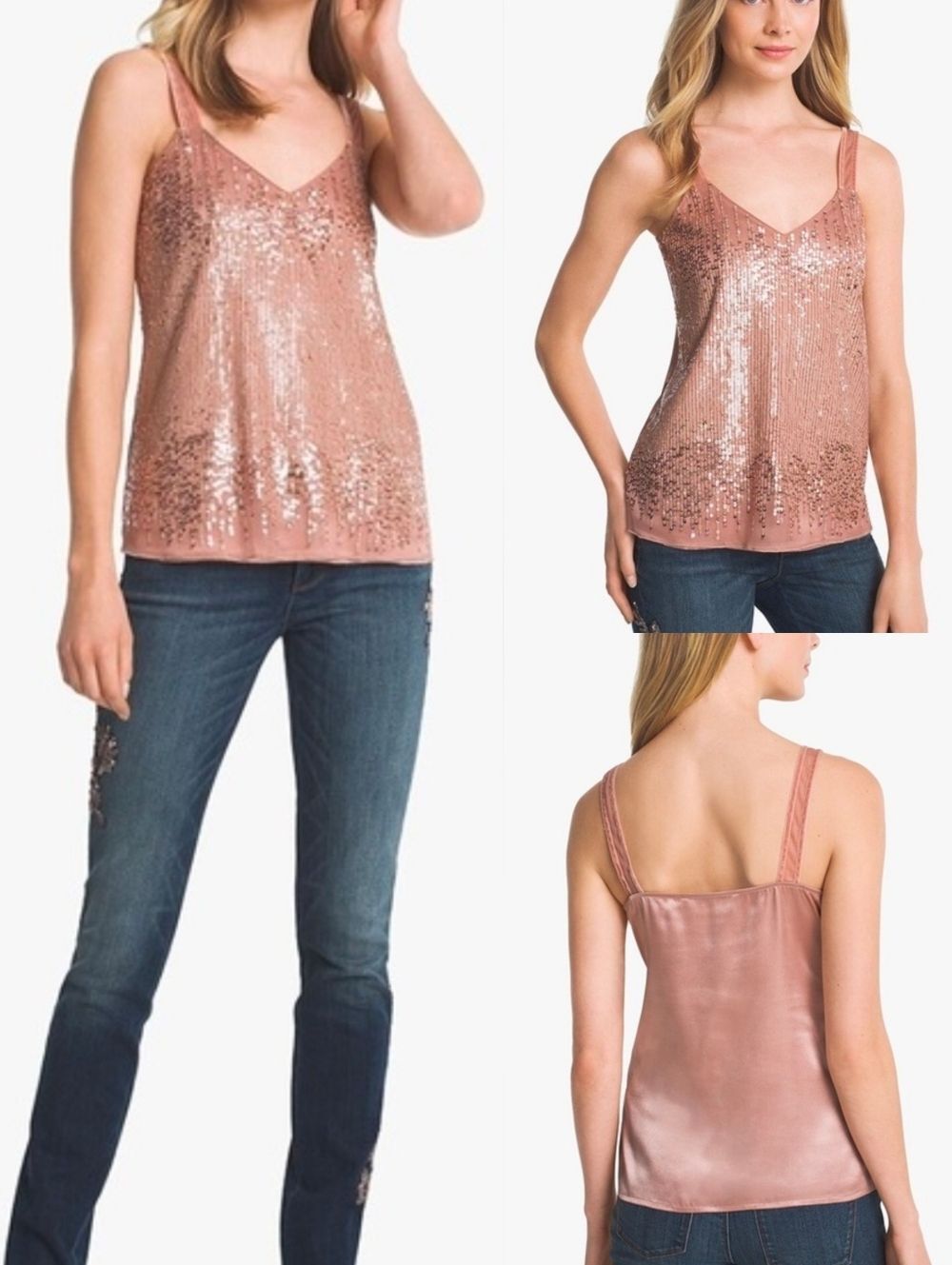☔️🔺️WHBM Rose Gold Sequin Front Amelie Sleeveless Top Medium
